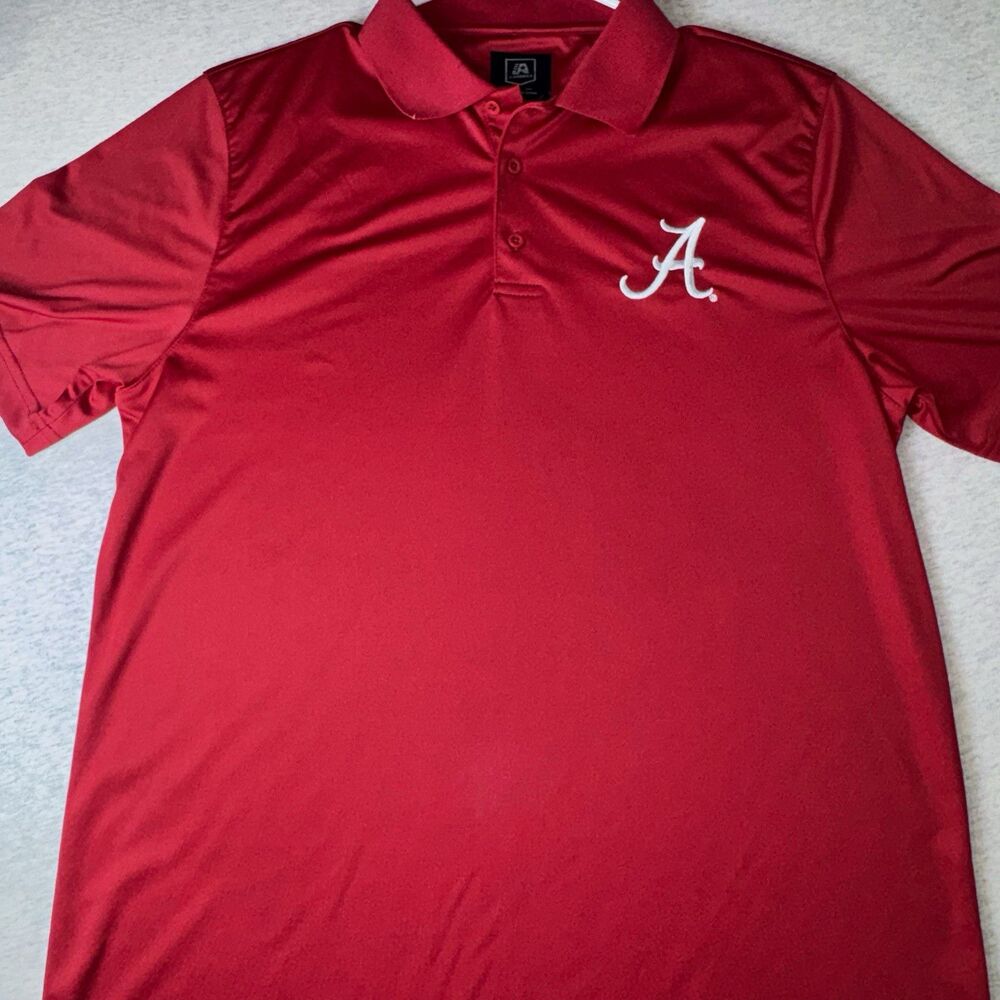 J. America Alabama Crimson Tide Polo Shirt Mens L Red Polyester Pique Golf Logo
